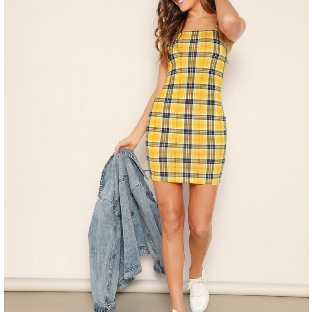 Plaid bodycon cami dress